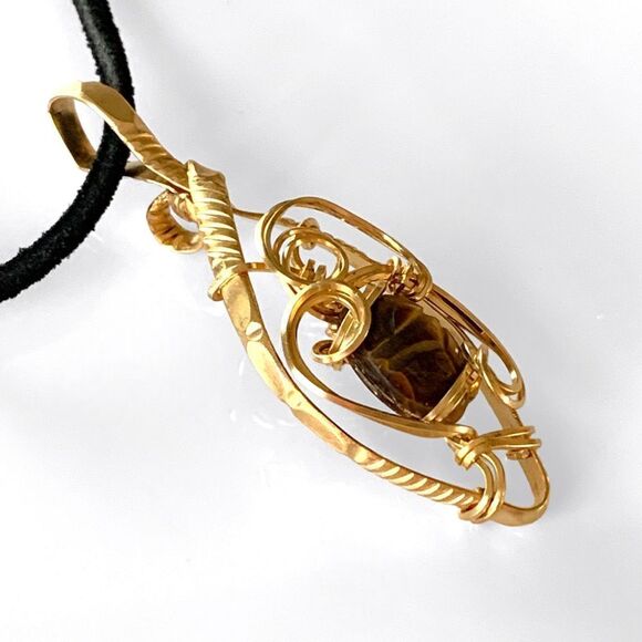 Wire Wrapped Scarab Bead Pendant Necklace - Picture 4 of 7